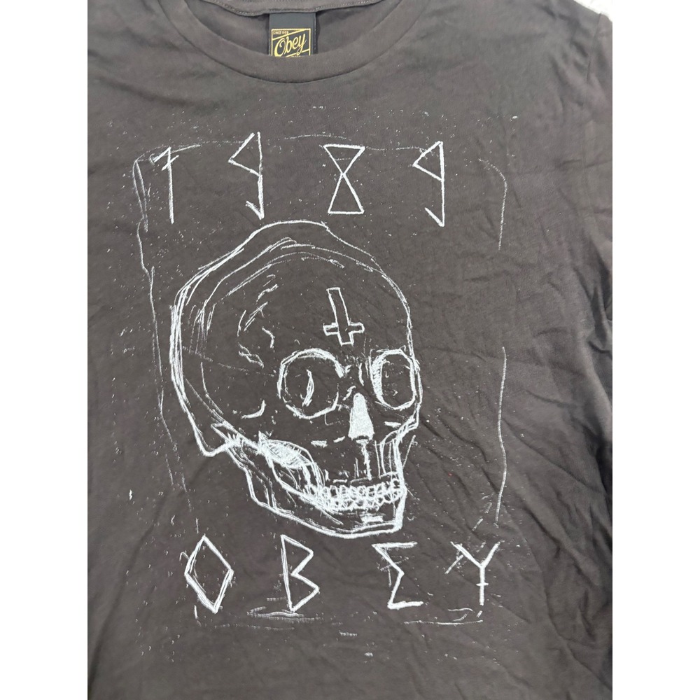Obey Deadly Skull 1989 Graphic T-Shirt Graphite Grey Mens Small NWT Streetwear - Picture 2 of 9